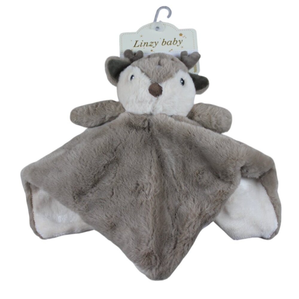 Linzy Baby Security Blanket Deer Reindeer Brown Plush Rattle Blankie Lovey NWT